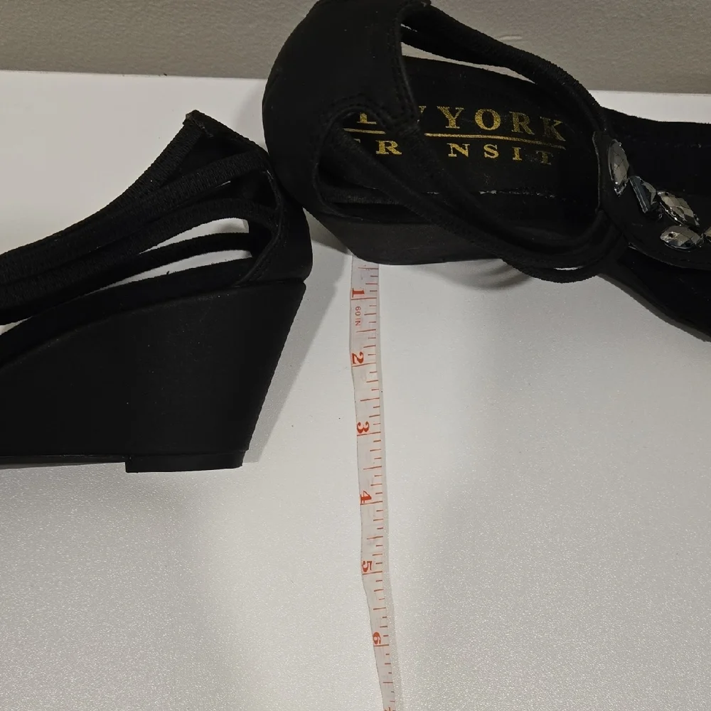 New York Transit Black Embellished T-Strap Sandals - Picture 8 of 8